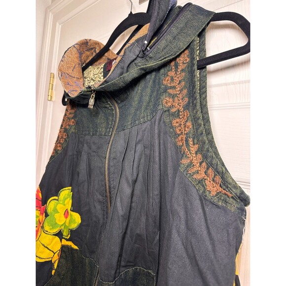 Art to Wear Vest Womens L Boho Avant Garde Hidden Hood Embroidered - Picture 8 of 10